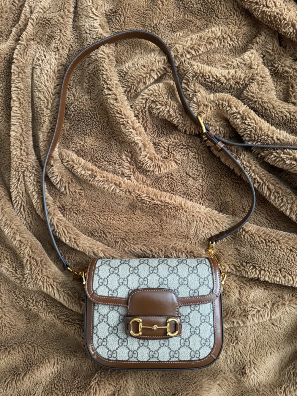 Gucci Beige GG Canvas and Brown Leather Crossbody Bag